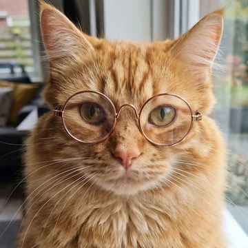 Puku Puku, a ginger cat with round glasses